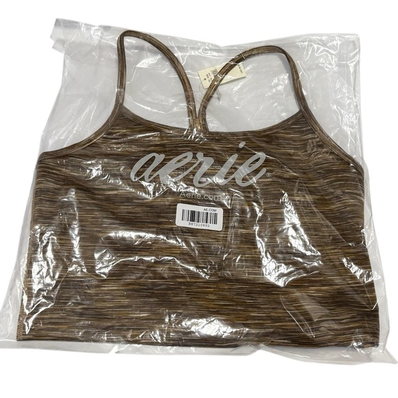 NWT Aerie Brown has and Tan Striped Crop Top Sports Bra - Picture 4 of 7